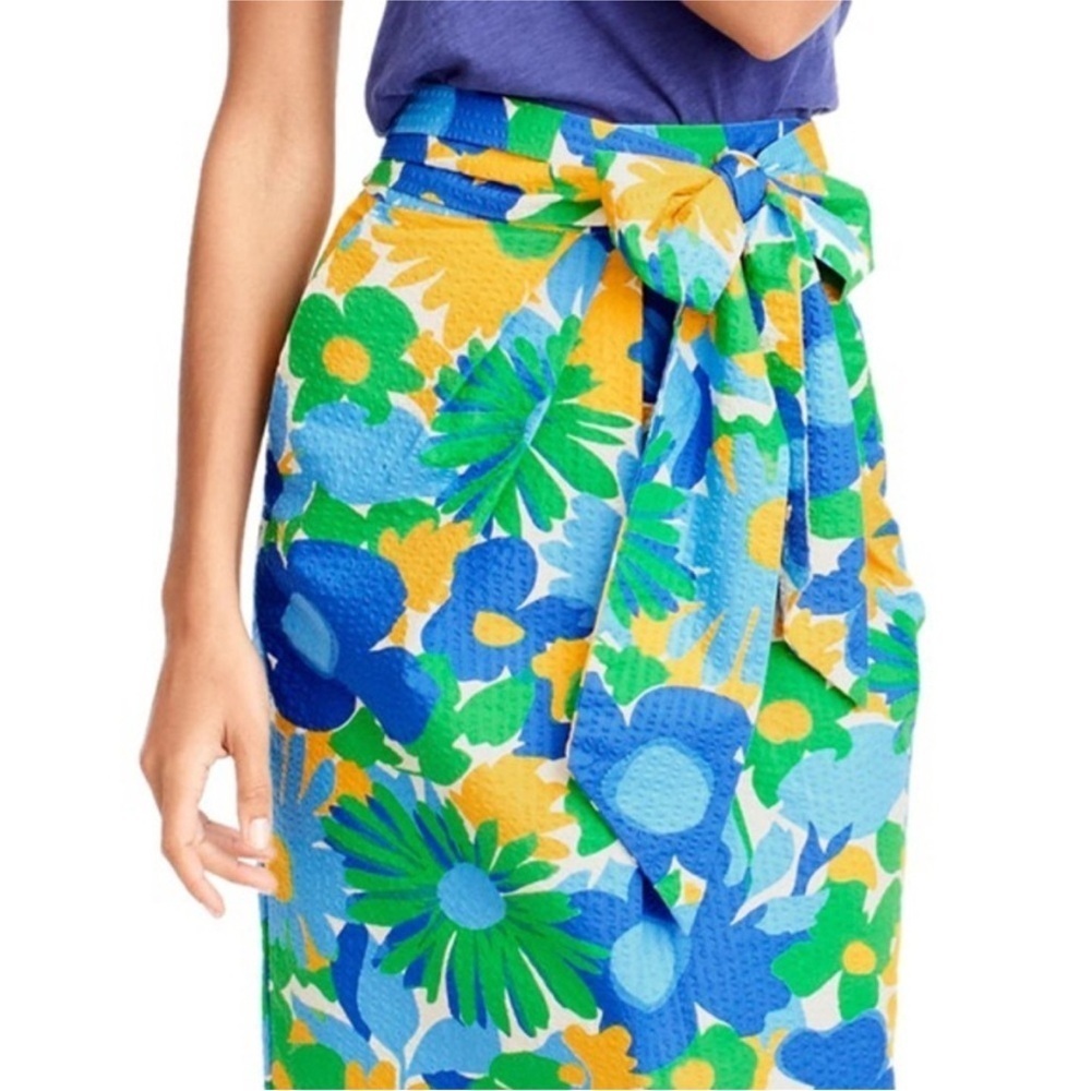 NWT J Crew Puckered Morning Floral Tie Waist Midi Skirt Size 0 Colorful Textured - Picture 1 of 10